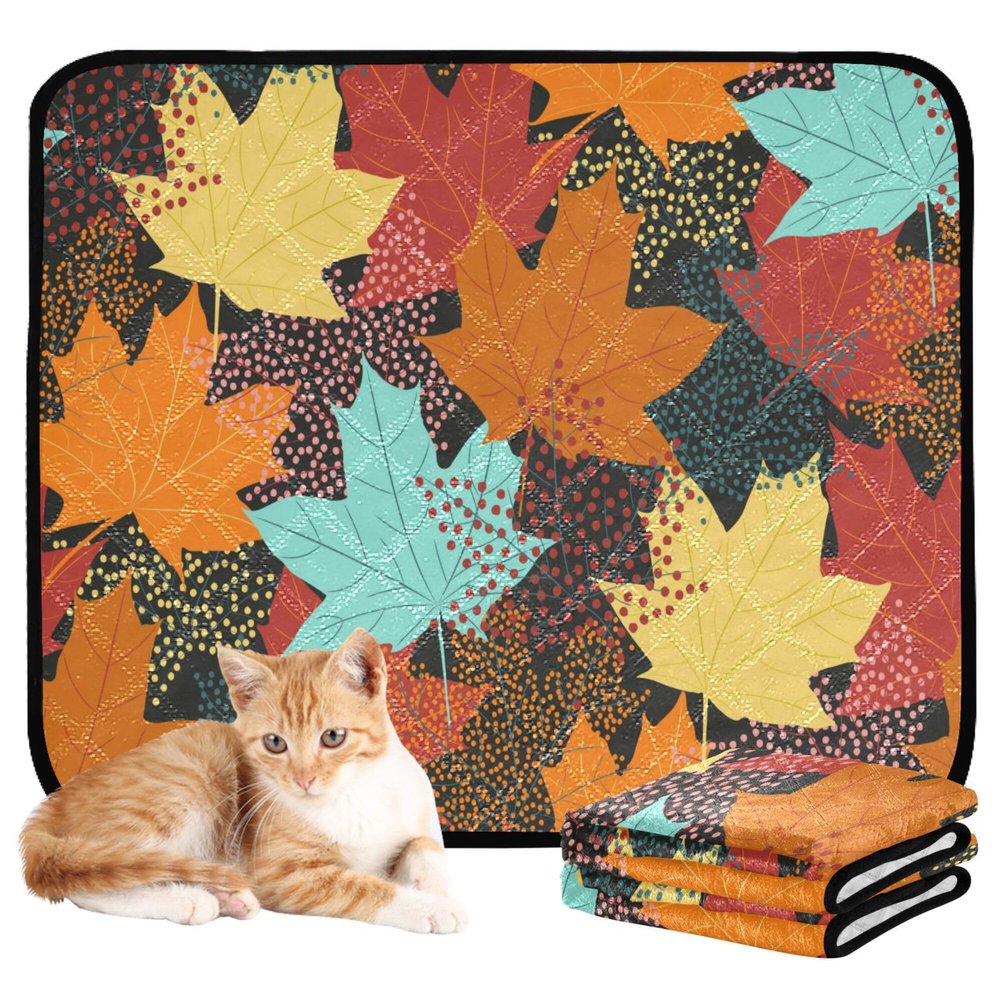 2-Pack Extra-Large Washable Non-Slip Dog Pee Pads, 24 x 36 in + 36 x 42 in, Fall Maple Leaves