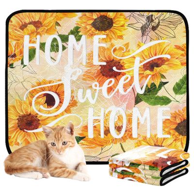 2-Pack Washable, Non-Slip Dog Mats, 24 x 36 in + 36 x 42 in, Yellow Sunflowers