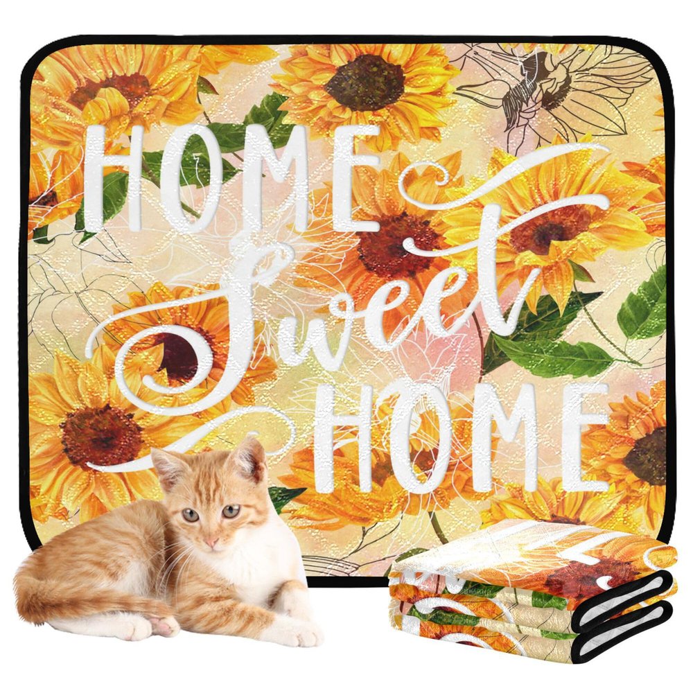2-Pack Washable, Non-Slip Dog Mats, 24 x 36 in + 36 x 42 in, Yellow Sunflowers