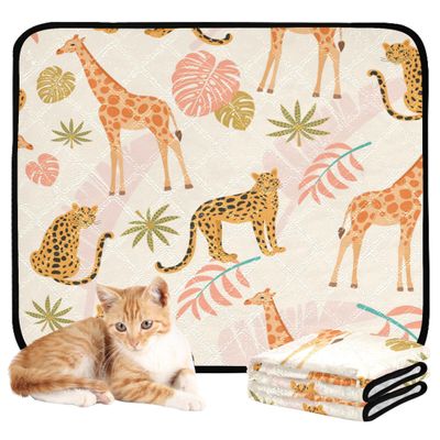 Dog Mat for Large Dogs, Washable, Non-Slip, for Sofa, 20 x 24 in, Giraffe and Leopard with Tropical Leaves, 3-Pack