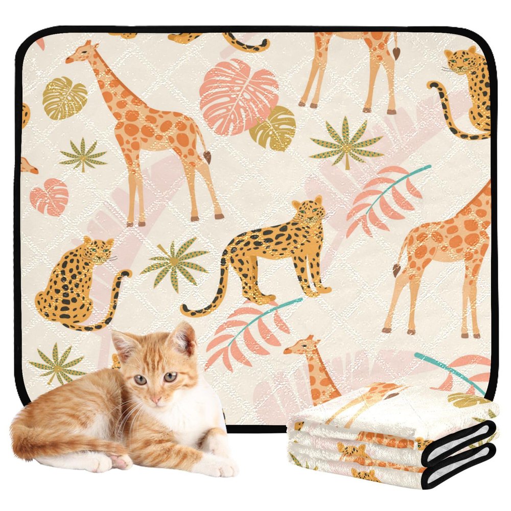 Dog Mat for Large Dogs, Washable, Non-Slip, for Sofa, 20 x 24 in, Giraffe and Leopard with Tropical Leaves, 3-Pack
