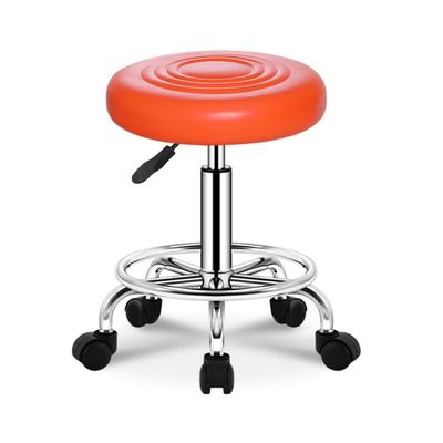 ZHOUXIAO Round Rolling Stool Ottoman Chair with Wheels, Adjustable Orange Salon Stool