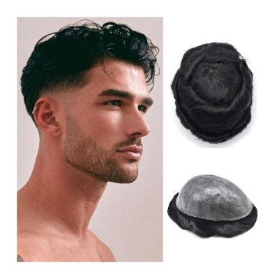 Natural-Looking Men's Human Hair Toupee, Deep Black