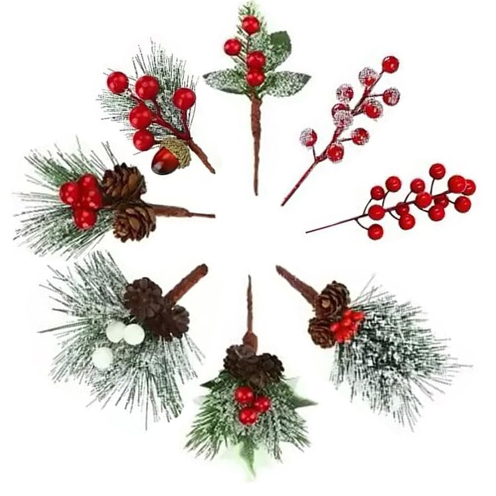 Mzshne Artificial Mini Pine Needles with Tiny Pine Cone Picks