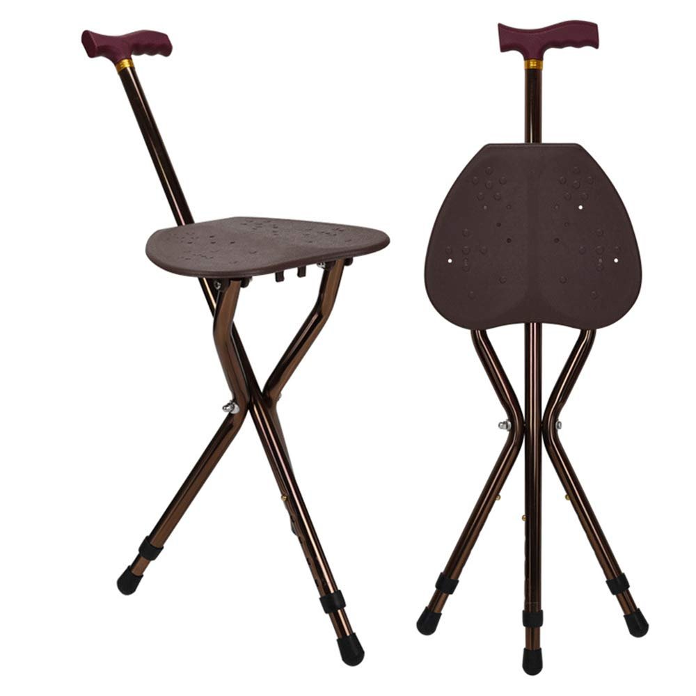 Folding Walking Stick Seat, Telescoping Tripod Cane Chair, Lightweight Height-Adjustable Mobility Aid for Seniors and People with Disabilities