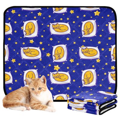 2-Pack Reusable Pet Training Pads, Dark Blue Cat Cartoon, 24 x 36 in + 36 x 42 in