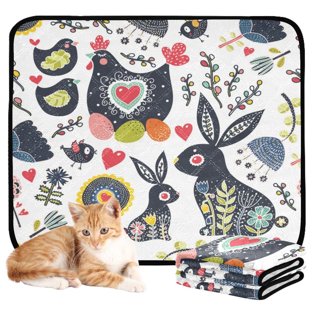 Indoor Washable, Non-Slip Dog Pads for Floors and Cars, 24 x 36 in + 36 x 42 in, Cute Easter Bunnies, 2-Pack