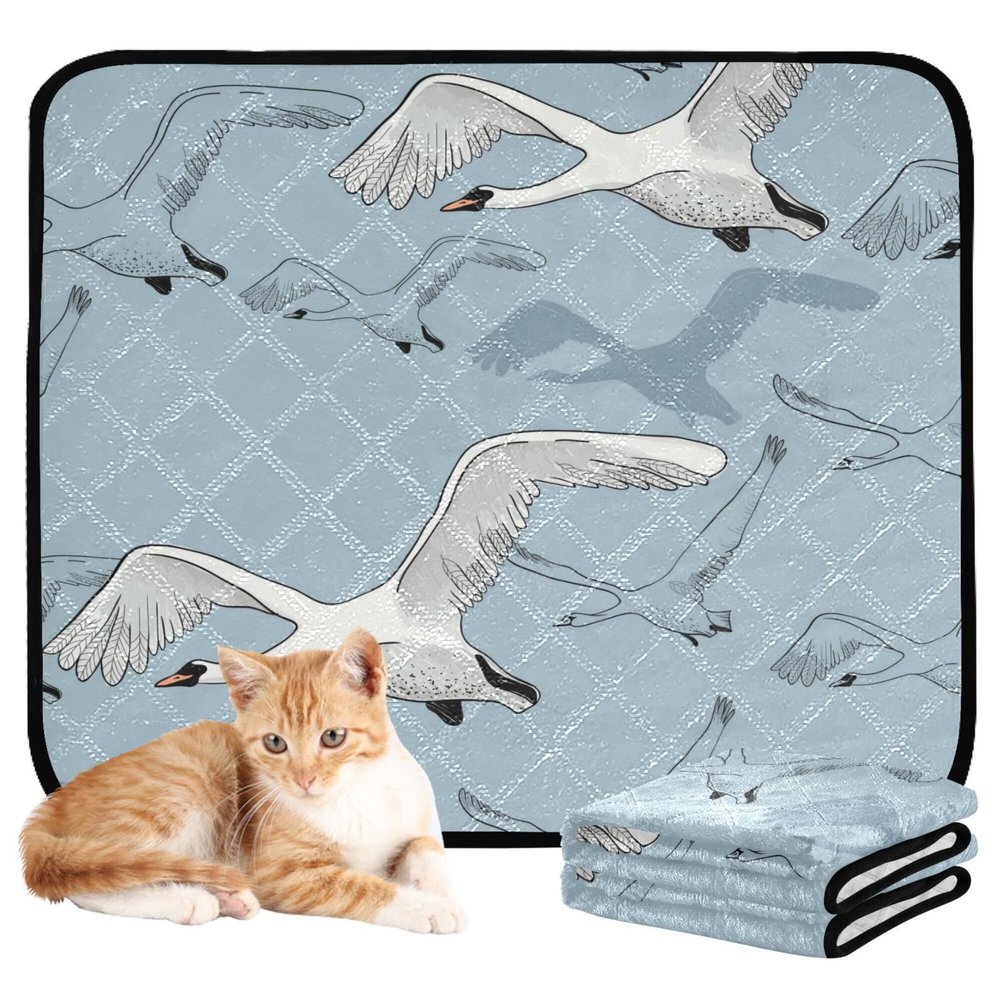 Washable, Non-Slip Reusable Dog Training Pads, 61 x 91.4 cm + 91.4 x 106.7 cm, White Flying Swans, 2-Pack