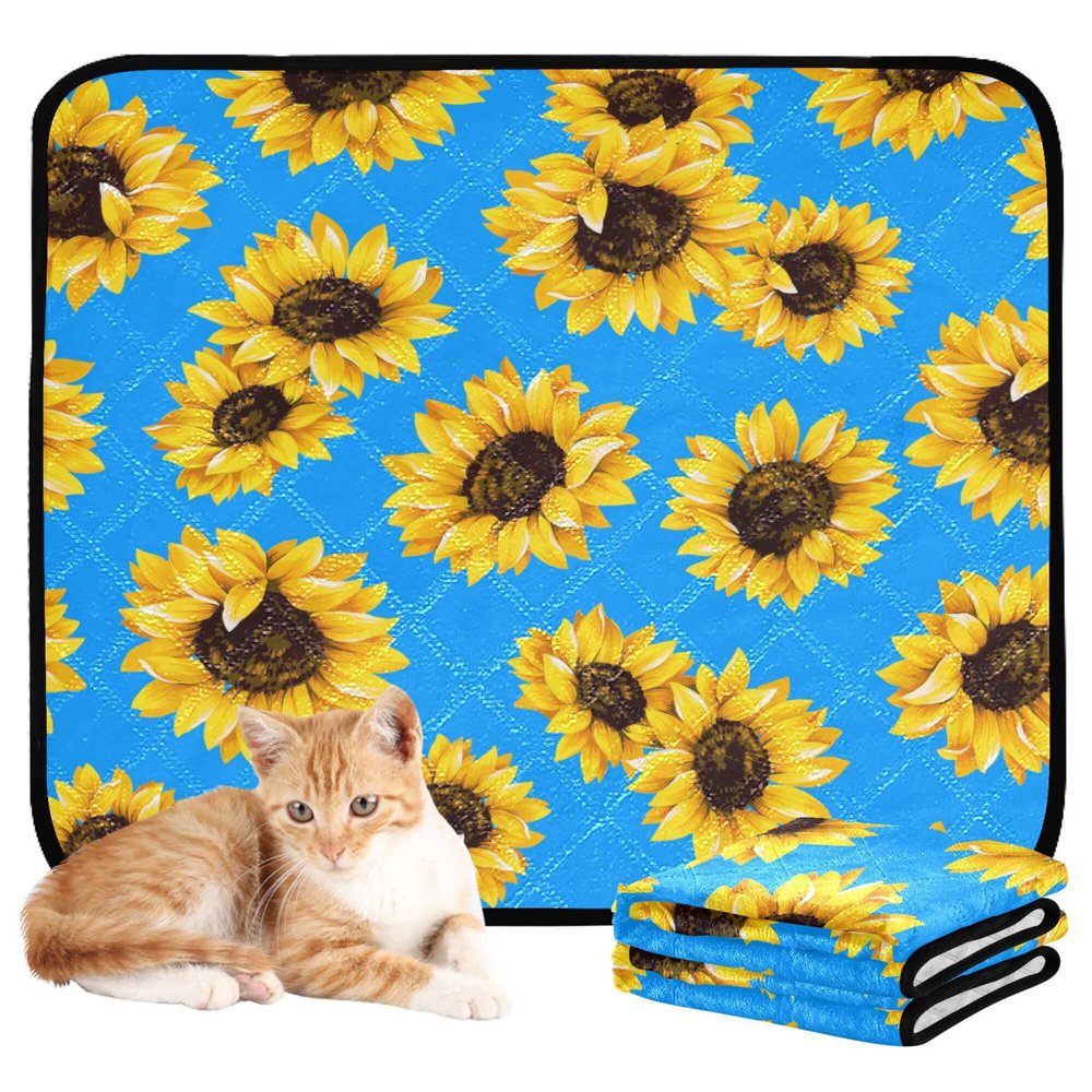 3-Pack Washable Non-Slip Dog Mats, Sunflower Pattern, 20 x 24 in
