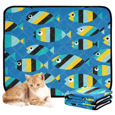 Washable Non-Slip Dog Mats for Floors and Beach, 61 x 91.4 cm + 91.4 x 106.7 cm, Goldfish Cartoon Blue, 2-Pack