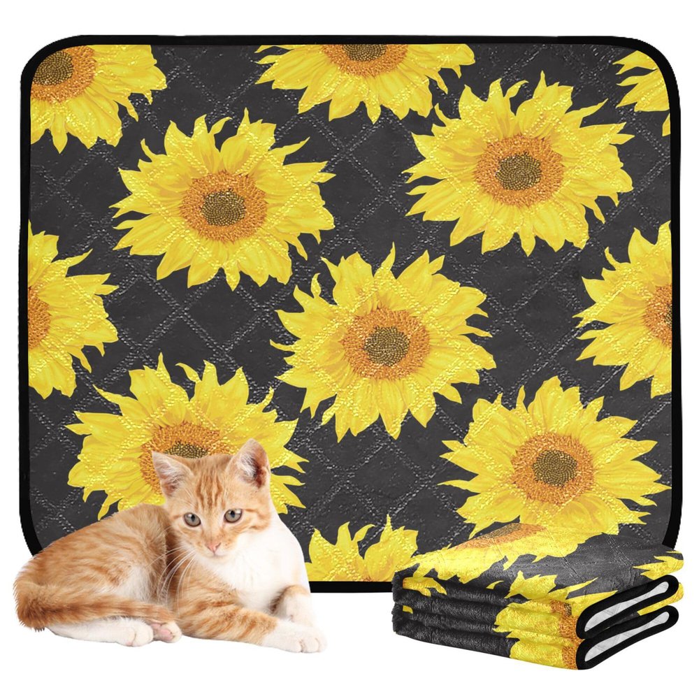 2-Pack Indoor Dog Pee Pads, Non-Slip, 24 x 36 in + 36 x 42 in, Bright Sunflowers
