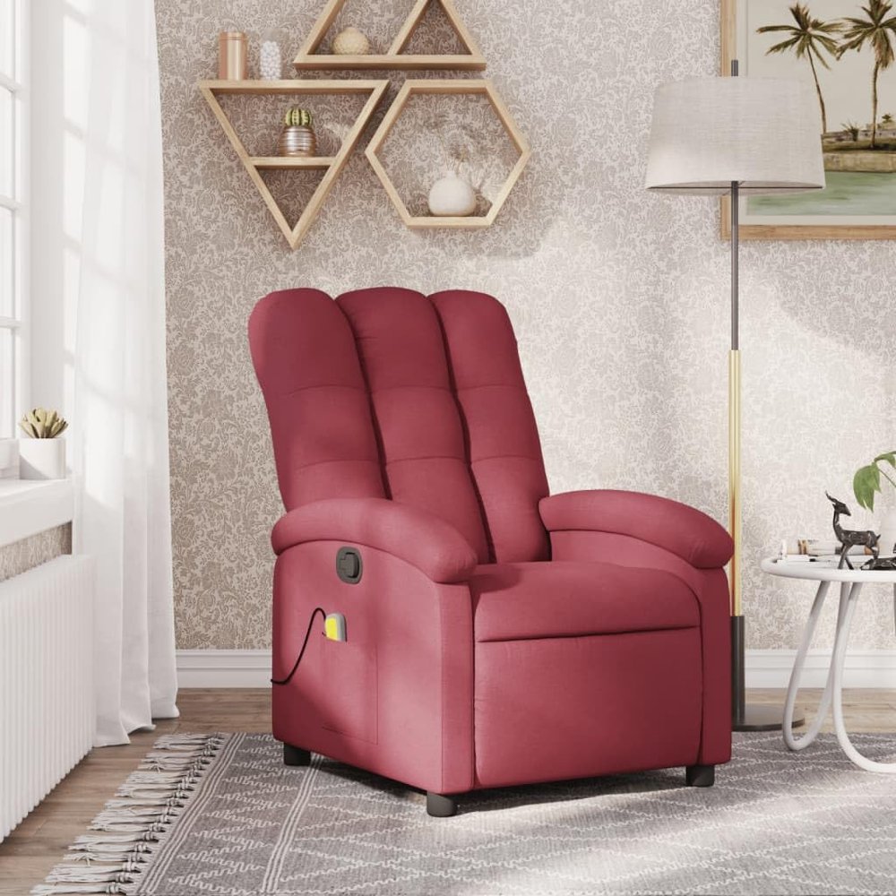 IKAYAA Massage Recliner Chair, Wine-Red Fabric