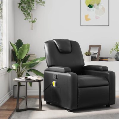 IKAYAA Reclining Massage Chair, Black Faux Leather