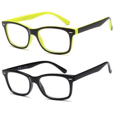 NEW VISION Reading Glasses 2-Pack, Women's Reading Glasses, Oversized Square Vintage Frames, Fashionable Reading Aid for Women and Men NV056 (Yellow + Black, 3.0 Diopter)
