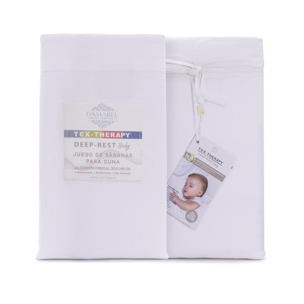 DAMAREL SMART WELLNESS TEX-THERAPY 3-Piece Baby Bedding Set for Crib or Moses Basket, 100% Percale Cotton, 200 Thread Count, Mercerized and Sanforized (White, 70/140)
