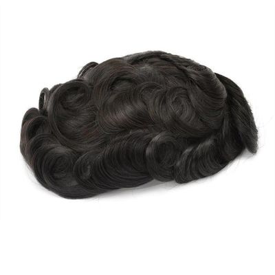 Men's Human Hair Toupee with Silk Base and PU Skin, Straight Hair Replacement System #1B