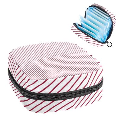 Zippered Menstrual Pad Pouch with Red Stripes, Tampon Holder and Coin Purse