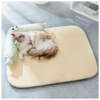 SJWJWOO Cooling Mat for Cats with Elevated Edges, Removable Washable Cover for Dogs, Non-Slip for Home, Travel or Car, Yellow-L