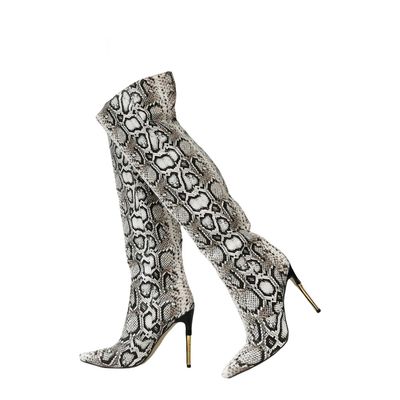 LIUGUISUOCHBH Women's Knee-High Stiletto Boots, Snake Print, EU 41