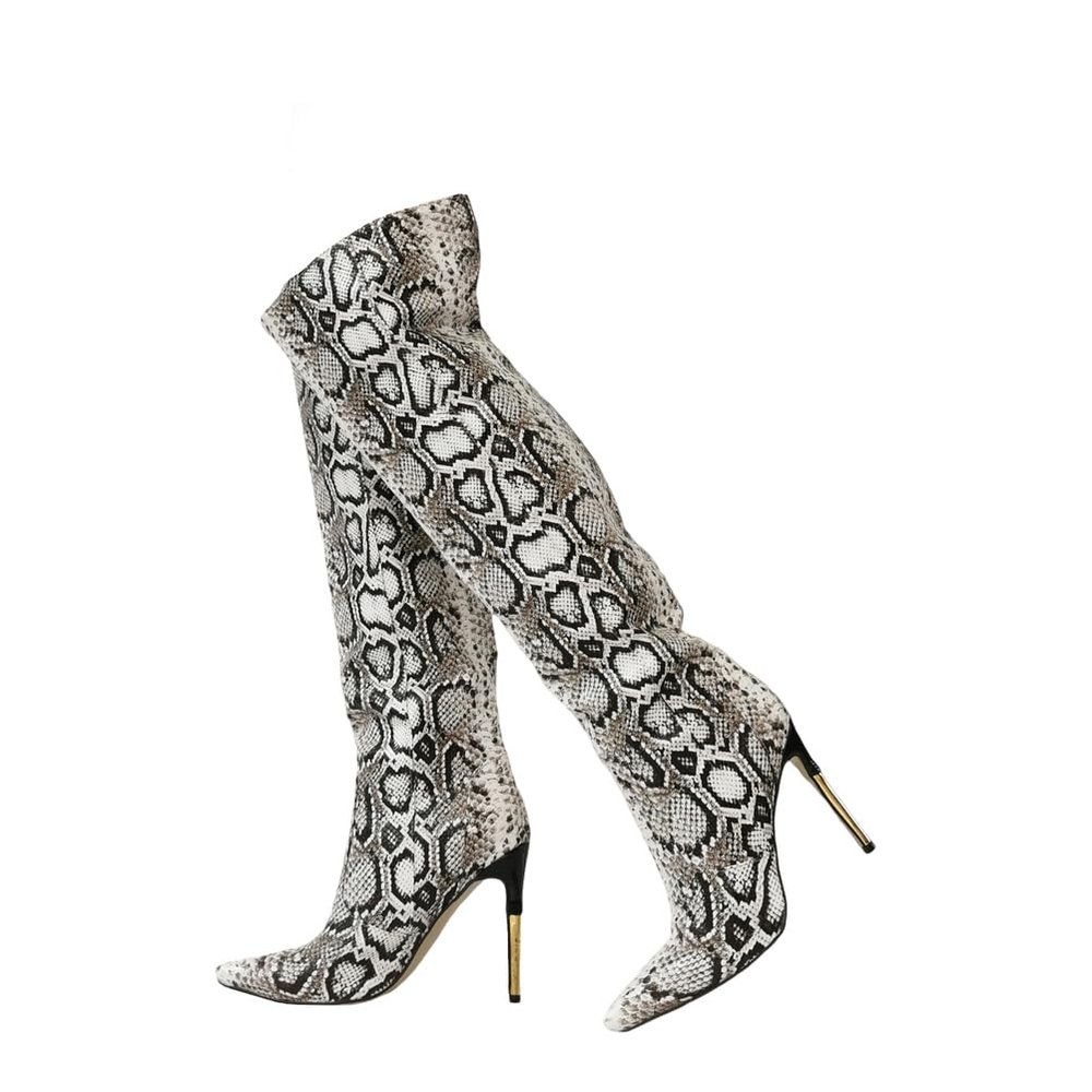 LIUGUISUOCHBH Women's Knee-High Stiletto Boots, Snake Print, EU 41