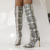 LIUGUISUOCHBH Women's Knee-High Stiletto Boots, Snake Print, EU 41 view 4