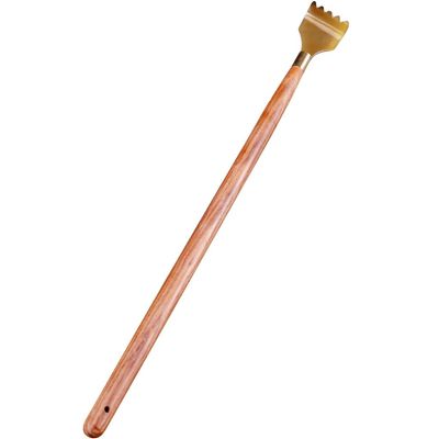 Long Wooden Back Scratcher with Rosewood Handle and Natural Horn, 40 × 3.5 cm, Reddish Brown