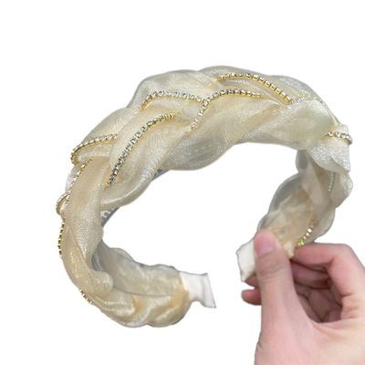 Blausky Yellow Organza Braided Rhinestone Headband