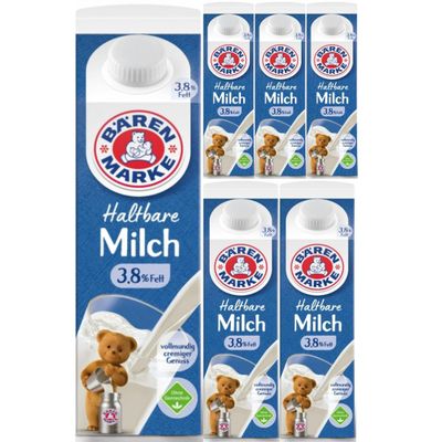 Bärenmarke Alpine Milk UHT Milk 3.8% Fat, 1,000 ml x 6, with Pufai