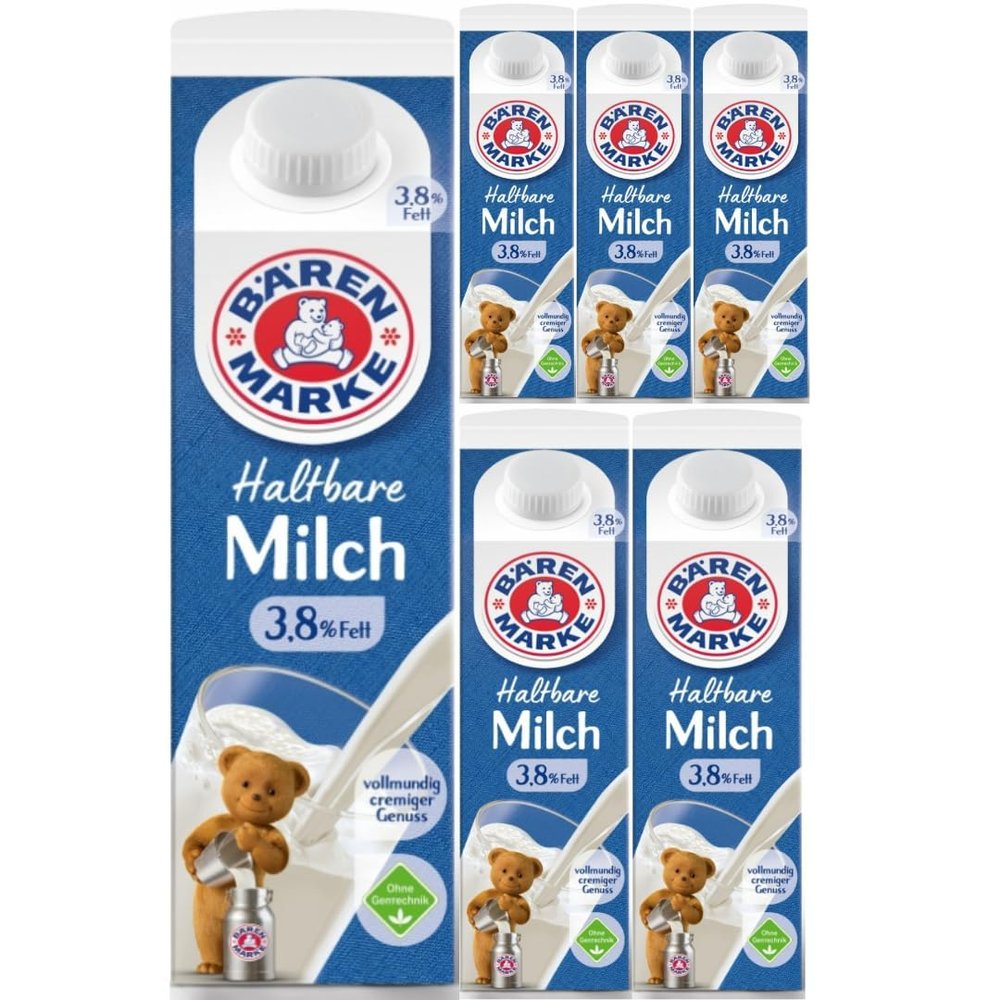 Bärenmarke Alpine Milk UHT Milk 3.8% Fat, 1,000 ml x 6, with Pufai