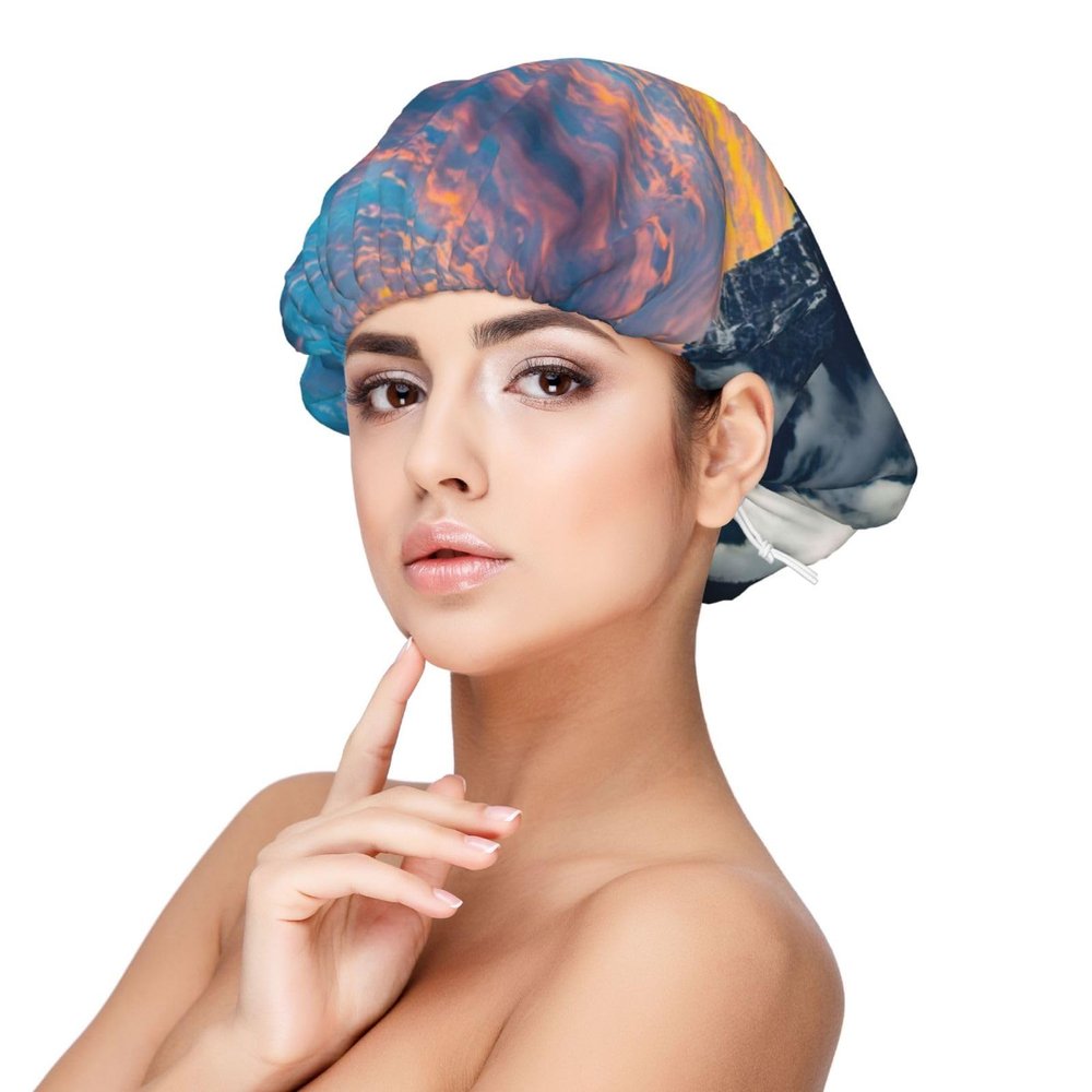 Alpine Scenery Vivid Sky Above Satin Sleep Bonnet, Double-Layer Hair Wrap for Curly Hair, Black, One Size