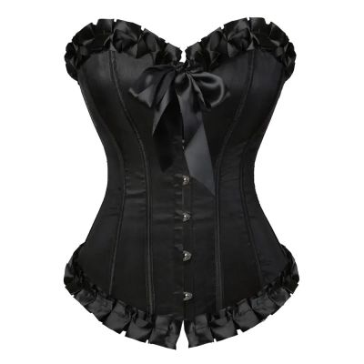 GMDNS Women's Overbust Corset Top, Boned Lace-Up Bustier, M 2699 Black