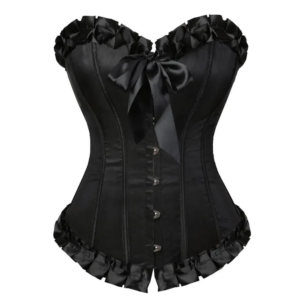 GMDNS Women's Overbust Corset Top, Boned Lace-Up Bustier, M 2699 Black