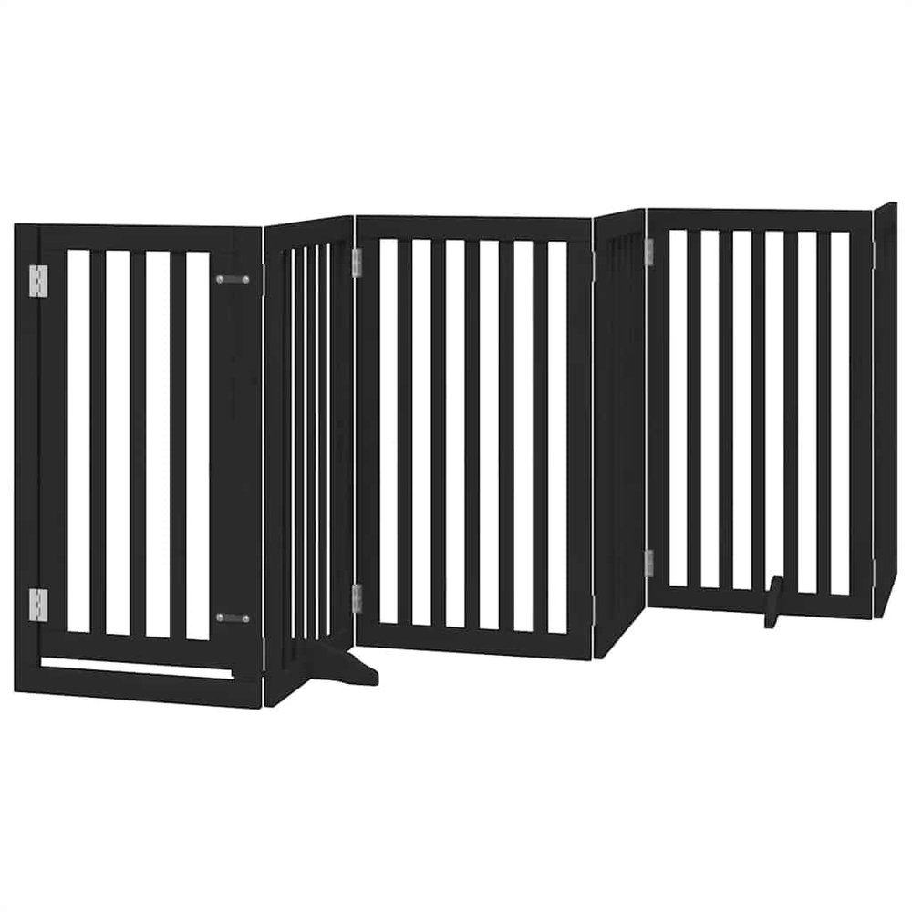 vidaXL 9-Piece Freestanding Folding Dog Gate with Door, Black, 450 cm, Poplar Wood