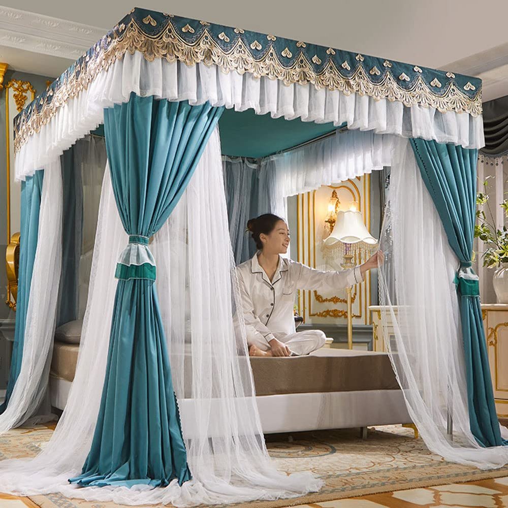 Princess Bed Canopy Net, Double-Layer Curtains, Freestanding, Blackout Curtains for King-Size Bed with Frame