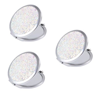 Healeved 3-Piece Creative Portable Folding Cosmetic Mirror, Double-Sided Makeup Mirror with Rhinestones, White, for Women and Girls, for Travel and Daily Use