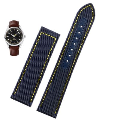 QTYQWC 19 mm/20 mm Canvas Watch Band for Omega Seamaster 300, Speedmaster, AT150, Blue/Black