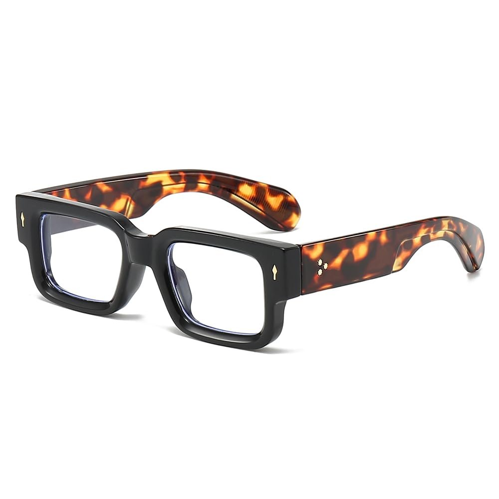 YAMEIZE Square Blue Light Blocking Glasses for Women and Men, Retro Clear Gaming Glasses (Leopard Black/Clear)