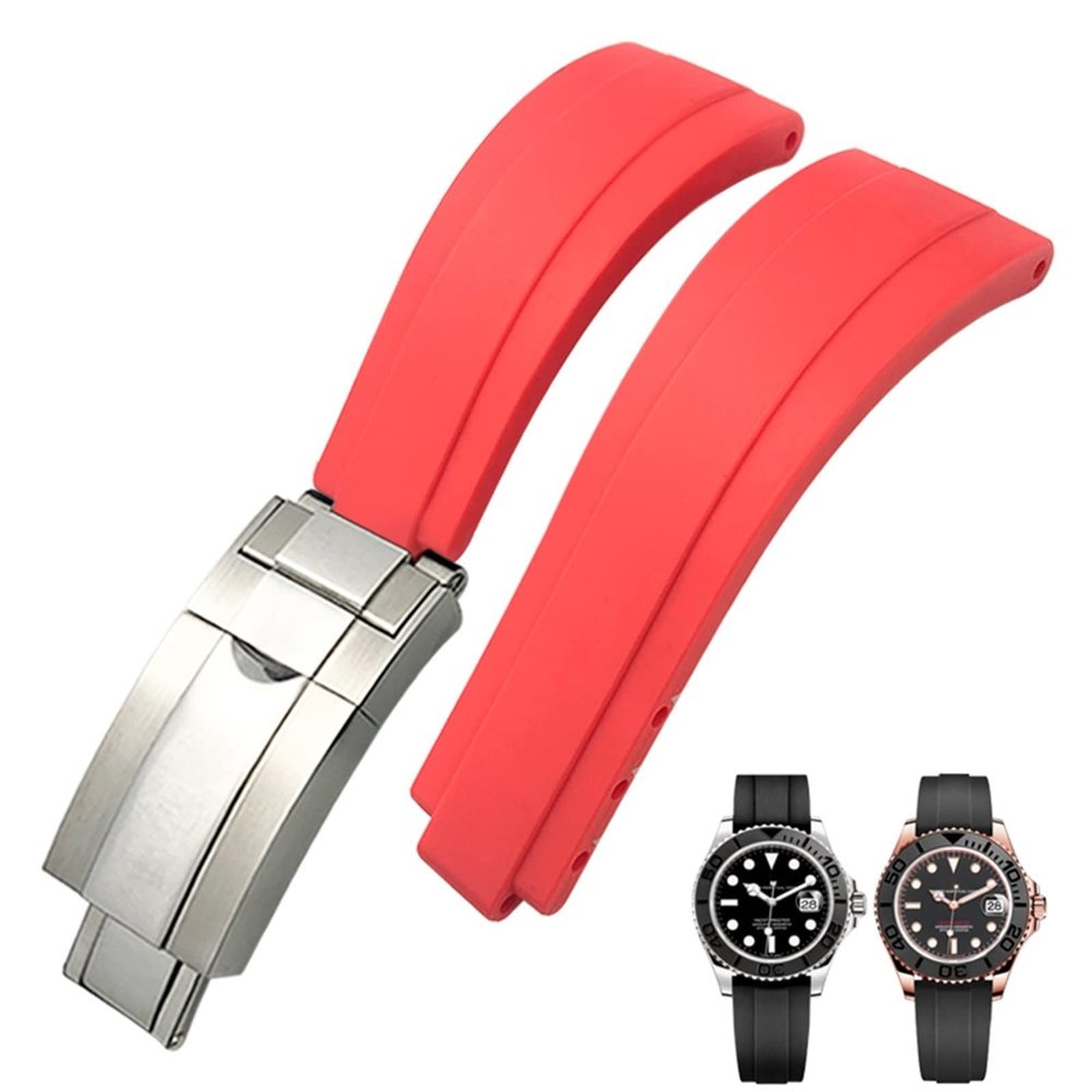 QTYQWC 20/21 mm Rubber Watch Band with Short Buckle for Daytona, Submariner, Oysterflex & Yacht-Master