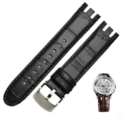 QTYQWC Genuine Leather Watch Band for Swatch YRS403/412/402G, 21 mm, Curved End, Men's, Plain Black