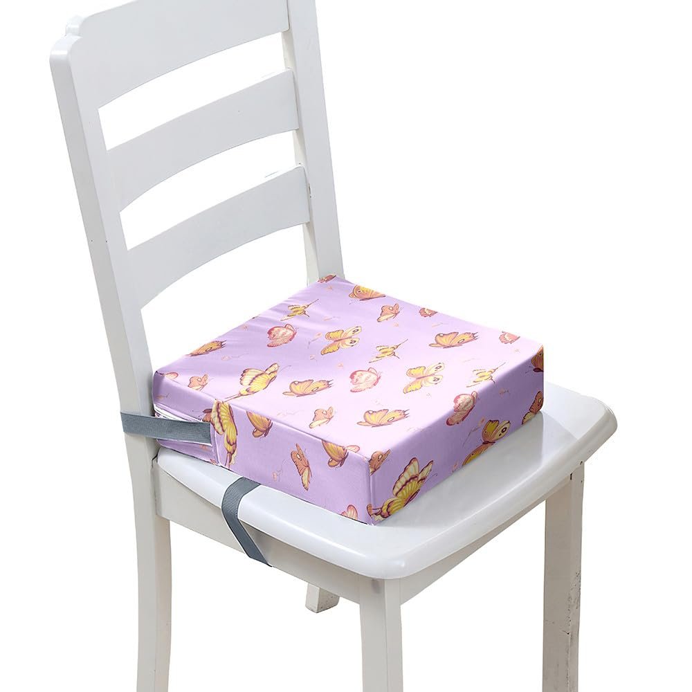 Chickwin Portable Removable Booster Seat Cushion for Toddlers, Butterfly Pattern, Purple, 32 x 32 x 8 cm