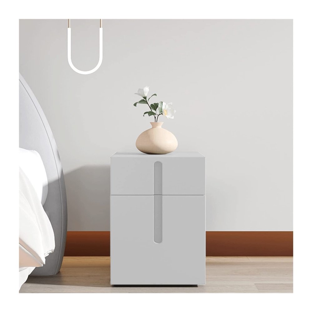 Ultra-Slim Nightstand with Storage, White, 15.8 in