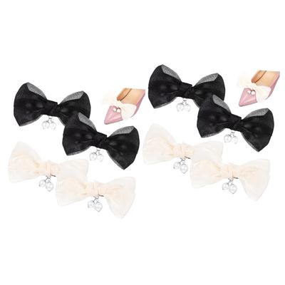 VALICLUD 4 Pairs Bow Shoe Clips, Alloy Shoe Decorations for Women
