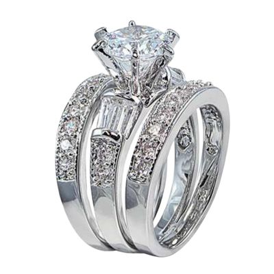 925 Sterling Silver CZ Bridal Ring Set