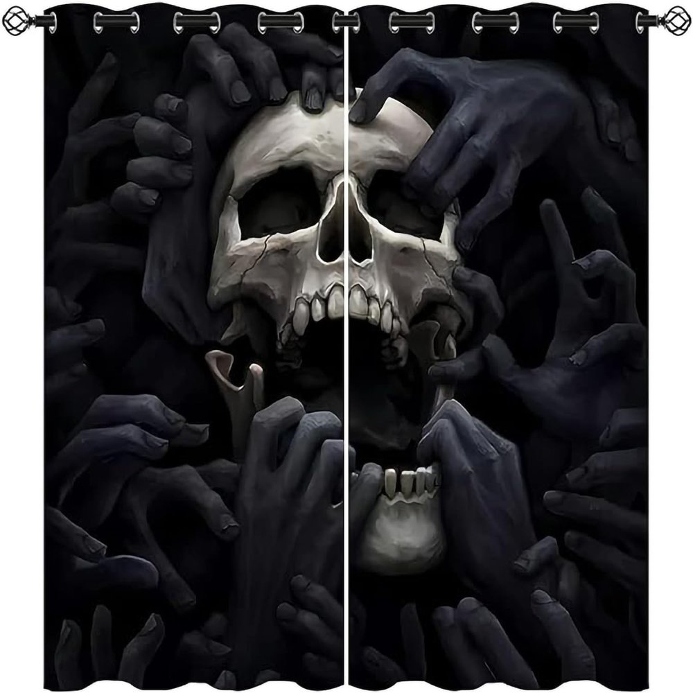 ZZTBQ Skull Blackout Curtains, Halloween Decor, 280 x 245 cm