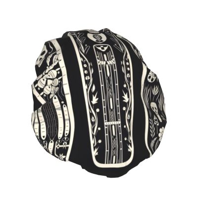 Double-Layer Reusable Waterproof Shower Cap with Halloween Skull Design