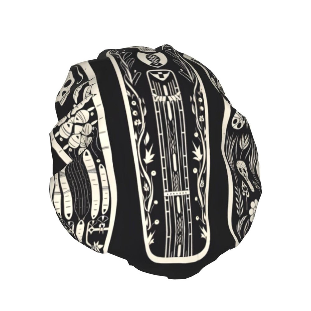 Double-Layer Reusable Waterproof Shower Cap with Halloween Skull Design