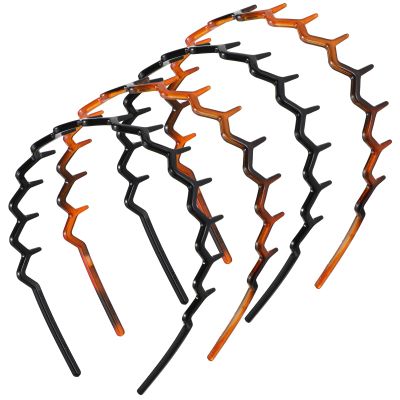 4-Pack Zigzag Hairbands, Shark-Tooth Comb Headbands, Black/Amber