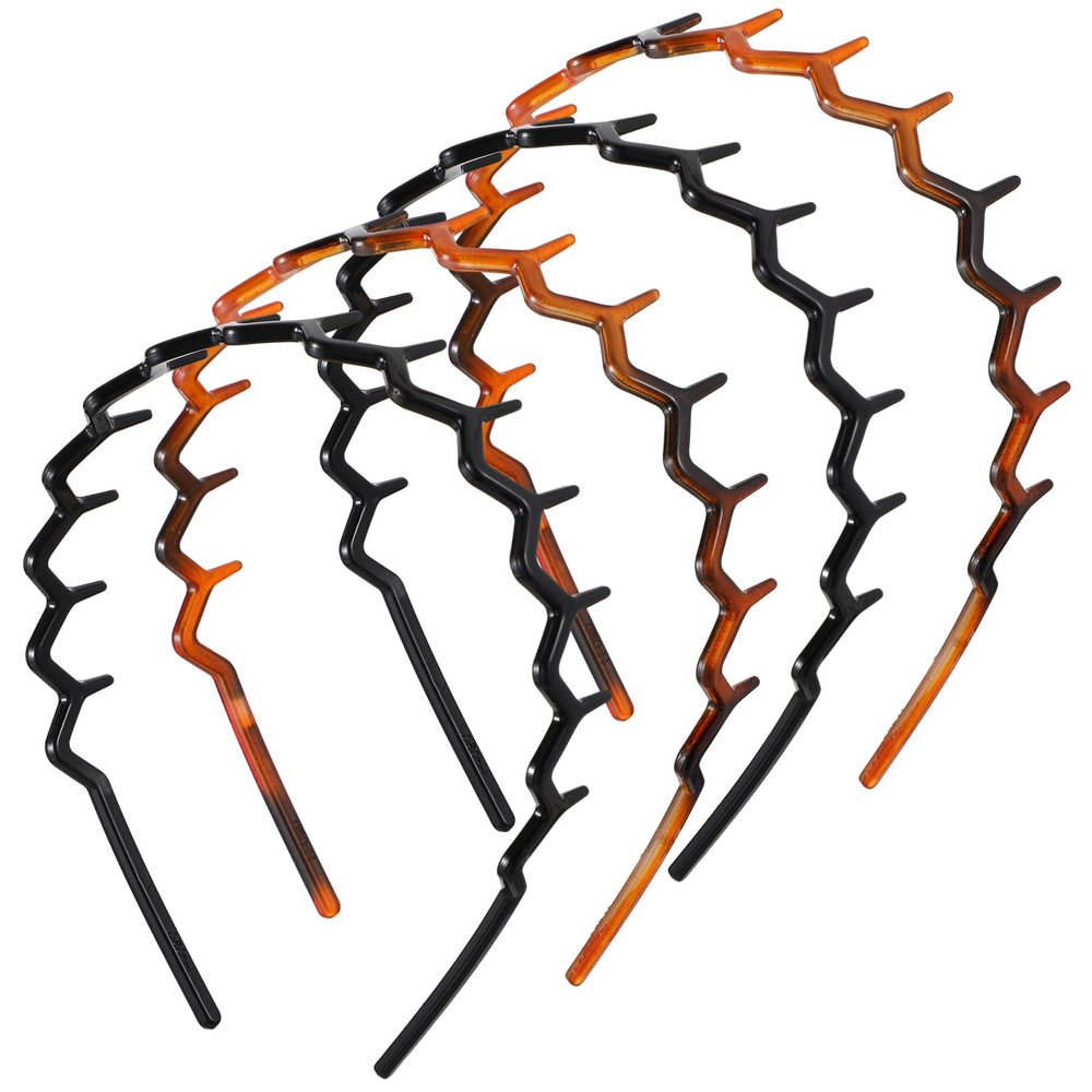 4-Pack Zigzag Hairbands, Shark-Tooth Comb Headbands, Black/Amber