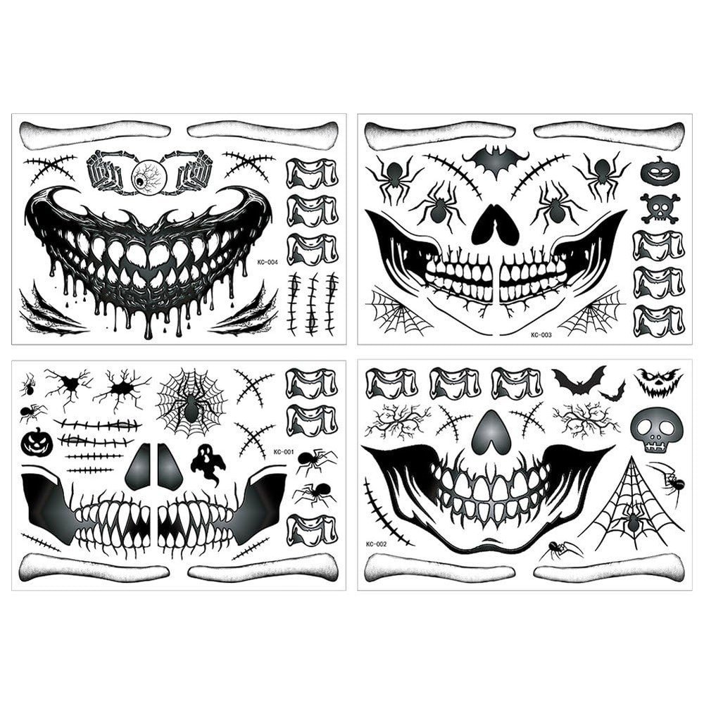 Zghhc Halloween Skeleton Scar Face Stickers, Scary Mouth Temporary Face Tattoos