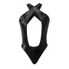 Women’s Black Wet-Look Lingerie Bodysuit, Size M view 4
